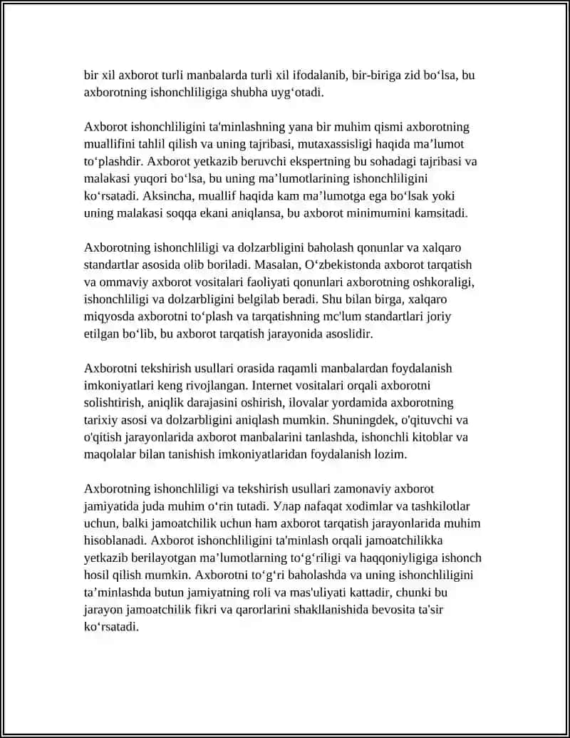 AXBOROTNING ISHONCHLILIGI VA TEKSHIRISH USULLAR 4
