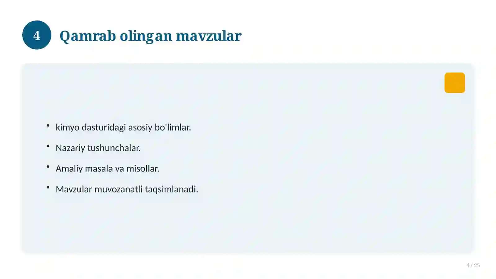 Kimyo fanidan 11-sinf test savollari to'plami 4