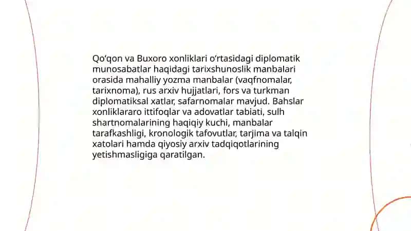 XVI-XIX asr Qo'qon xonligi (amirligi) diplomatik aloqalari tarixshunosligi 4