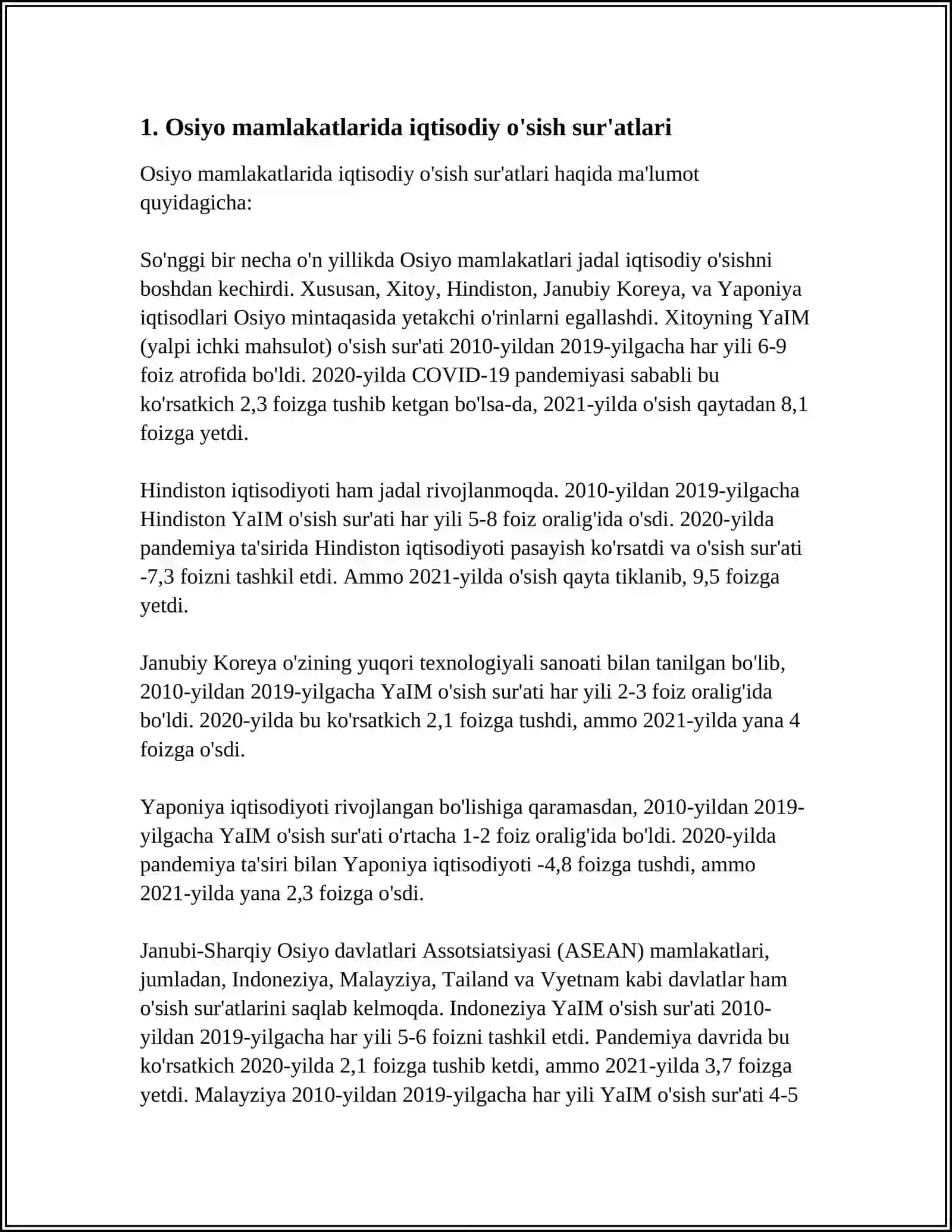 OSIYO MAMLAKATLARINING IQTISODIY RIVOLJALGANLIGI 4