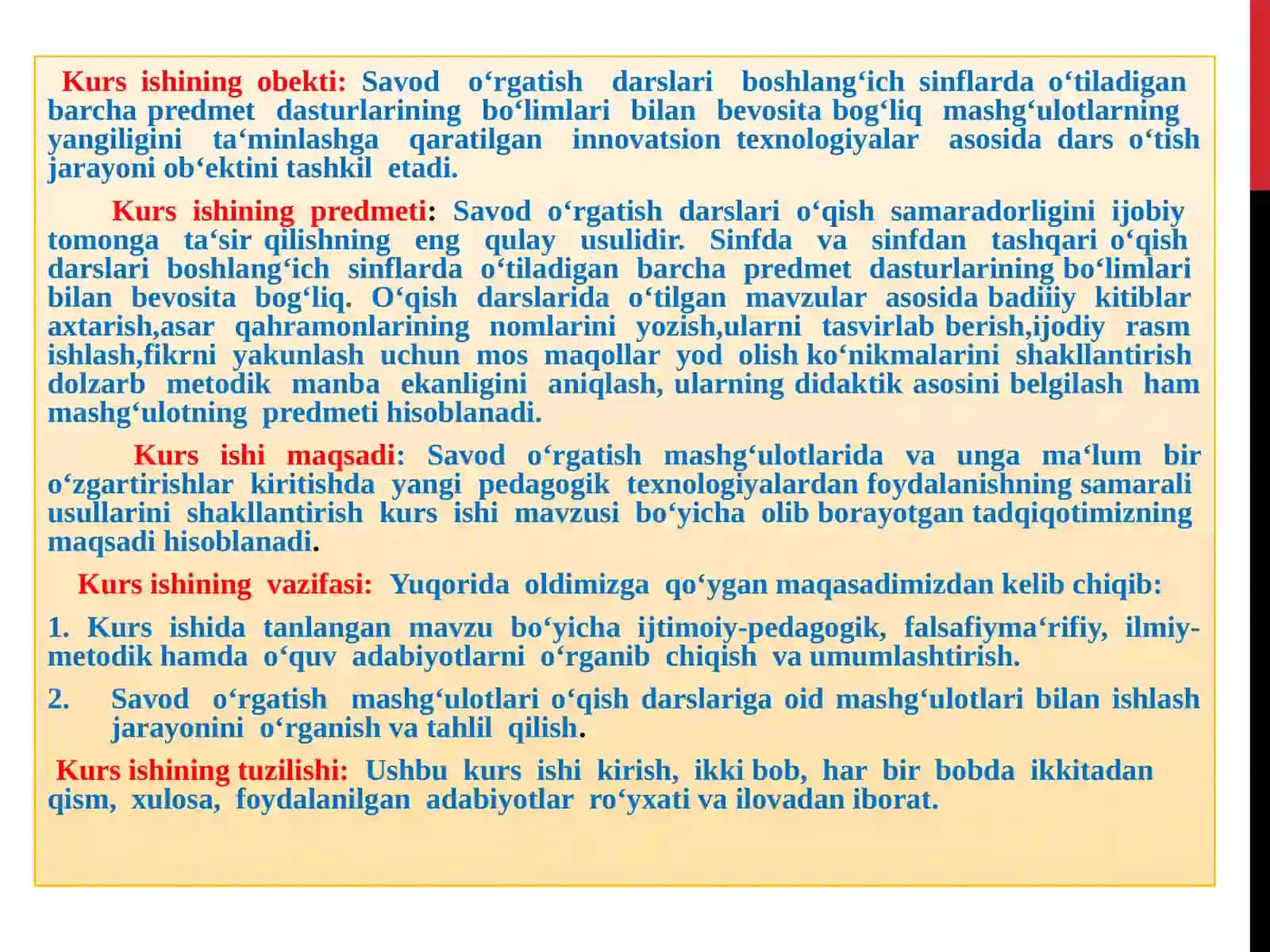 SAVOD O’RGATISH DAVRIDAGI DARS TIPLARI, ULARNING MAQSADI, MAZMUNI VA KO’RILISHI 4