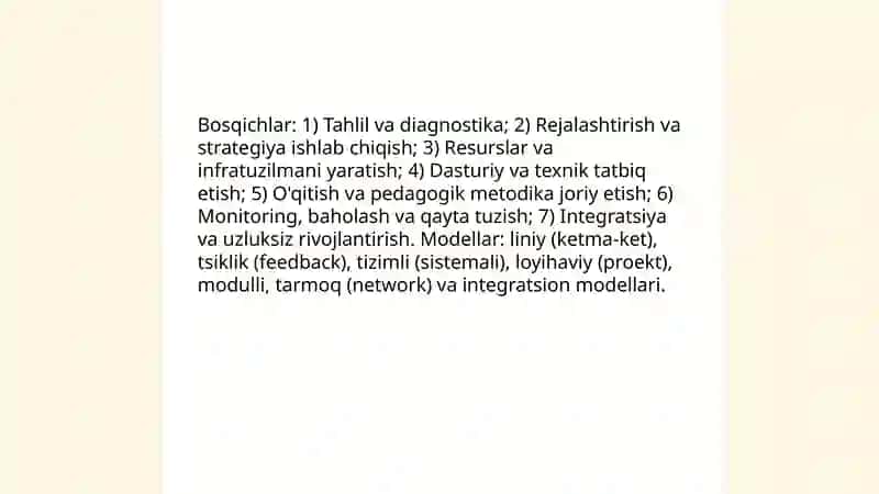 Axborotlashtirish jarayoni. Ta'limni axborotlashtirish. Jamiyat va ta'limning axborotlashtirish ning huquqiy va memoriy asoslari 4
