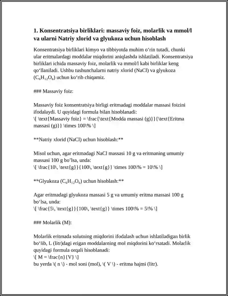 KONSENTRATSIYADAGI ERITMALARNI TAYORLASH NATRIY XLORID VA GLYUKOZANING FIZOLOGIK GIPOTONIK VA GIPERTONIK ERITMALARNIBTAYORLASH 4