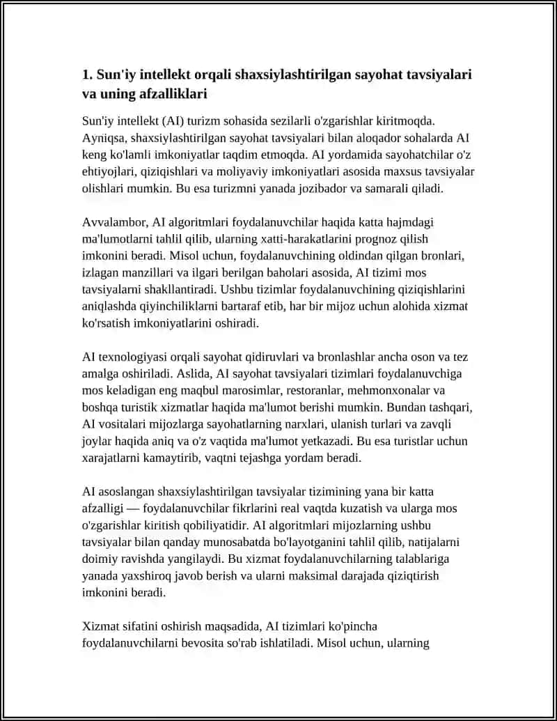 TURIZM SOHASIDA AI OʻRNI AFZALLIKLARI VA KAMCHILIKLARII 4