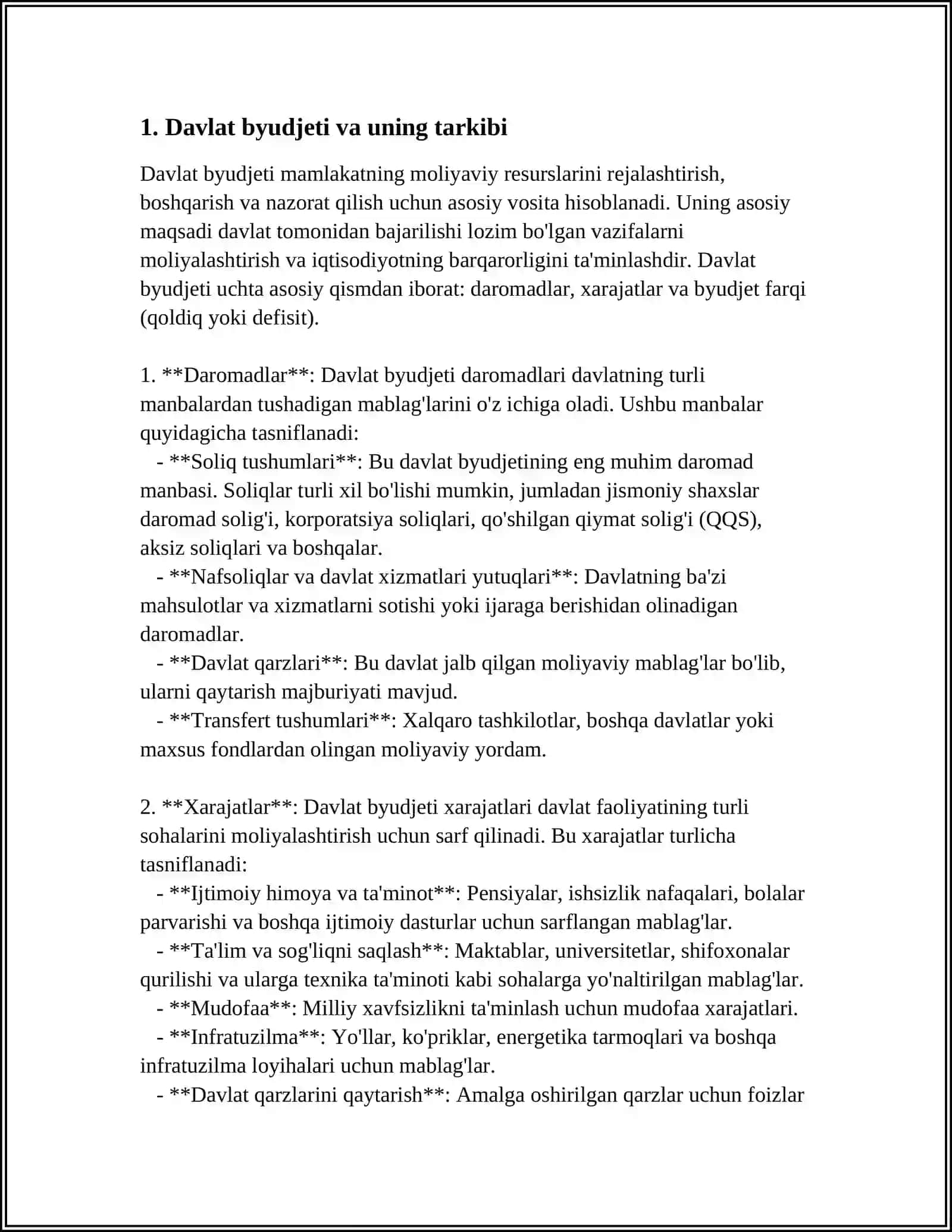DAVLAT XARAJATLATI VA UNI MOLIYALASHTIRISH MSIO -23/1 GURUH 2 -KURS TALABASI BAXTIYOROVA SHIRINAXON 4