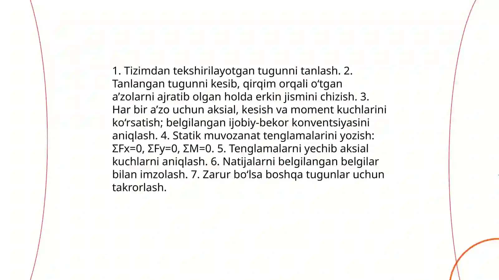 Ferma setrjinlaridagi zoriqishlarni tugunlarin kesish va Ritter usulida aniqlash 4