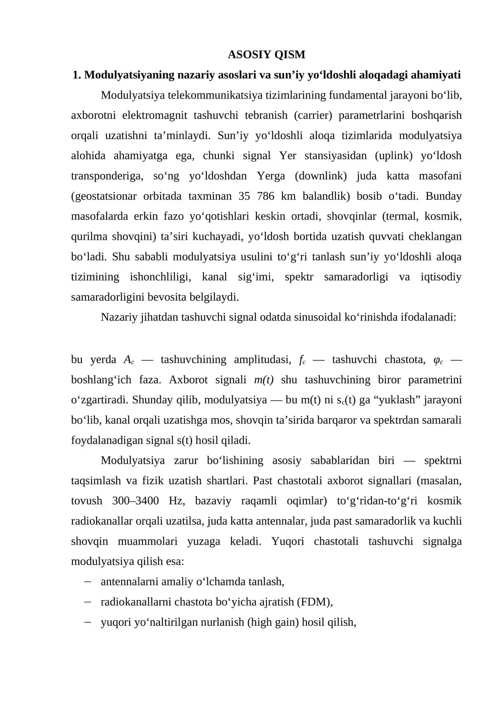 Sunʼiy yoʻldoshli aloqa tizimlarida modulyatsiya turlari 4