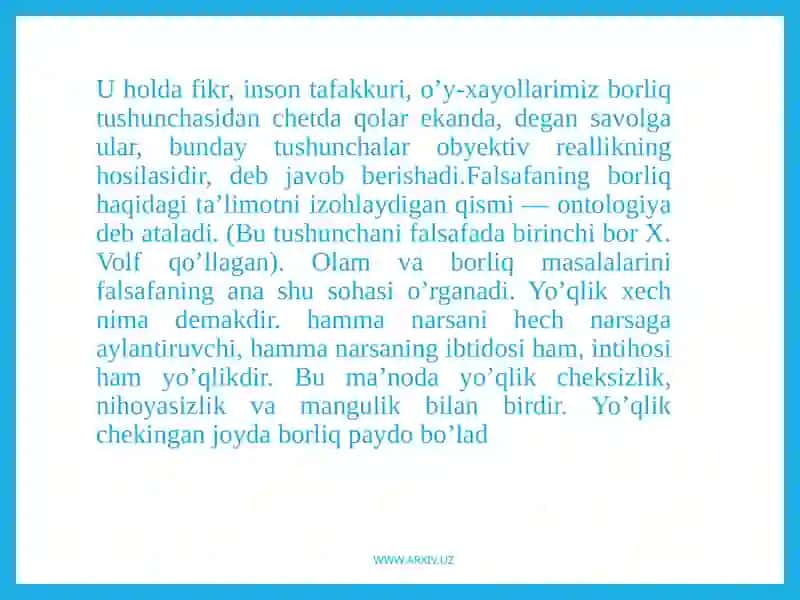 G'arbmutafakkirlarining borliq haqida ta'limotlari 4