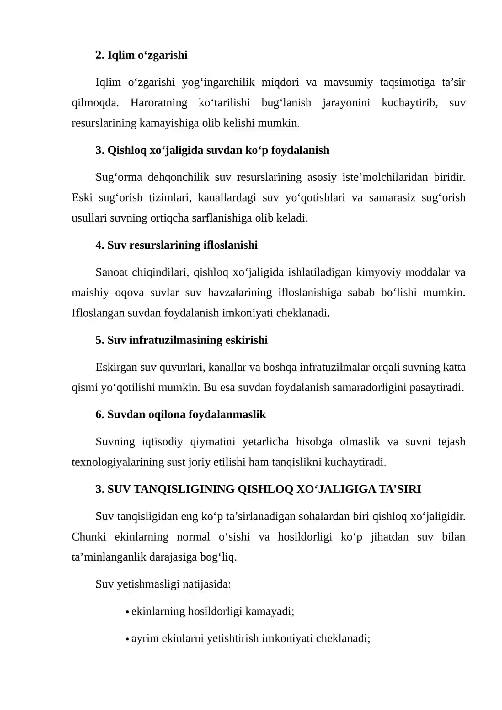 SUV RESURSLARI TANQISLIGI VA UNING IQTISODIYOTGA TA’SIRI 4