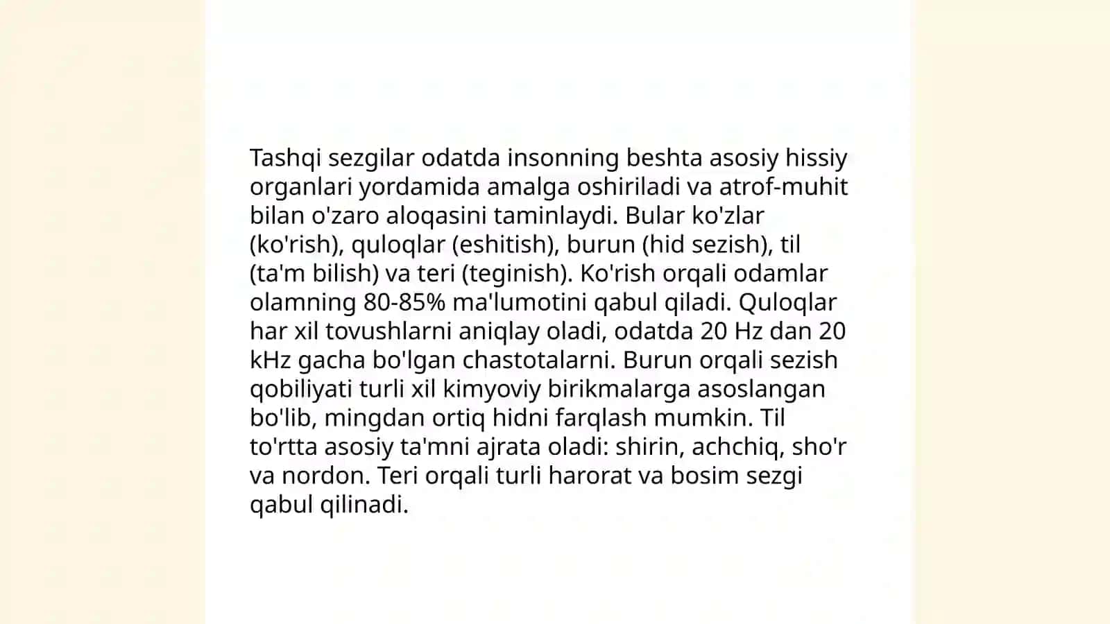 Sezgilarning tasnifi, sezgilarning turlari, sezgi sohasidagi qonuniyatlar 4