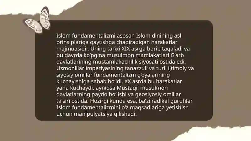 Diniy fundamentalizm radikalizm va terrorizmning tarixi hamda yo'nalishi 4
