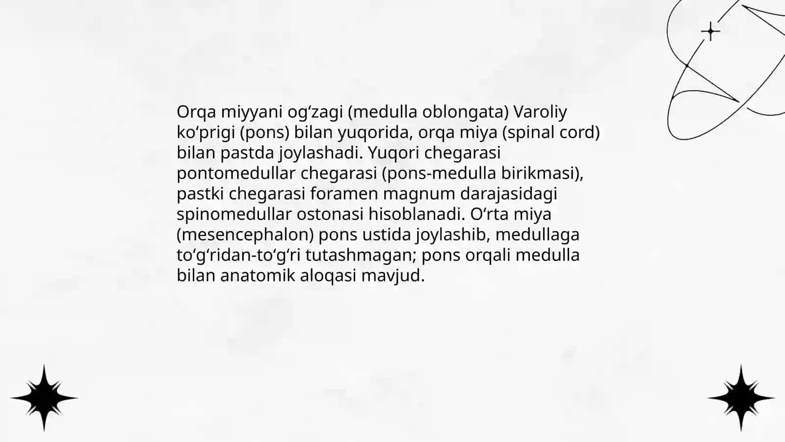 Orqa miyyani ogʻzagining anatomik joylashishi bosh miya va umurtqa pogʻonasi kontekstida 4
