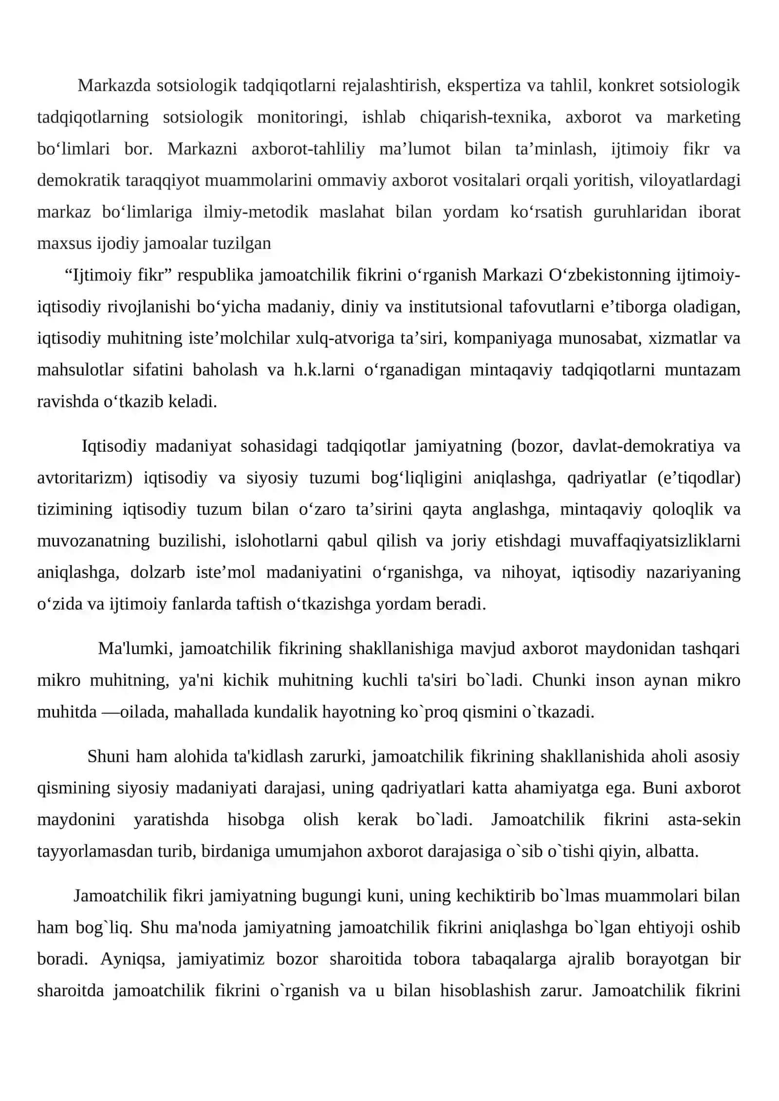 O`zbekiston Respublikasi “Ijtimiy fikr”markazi faoliyati tarixi 4