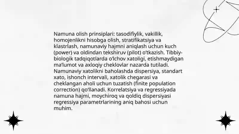 Tibbiy-biologik masalalarni echishda matematik statistika elementlaridan foydalanish, korrelyasion bogʻlanishlar va regressiya tenglamasi 4