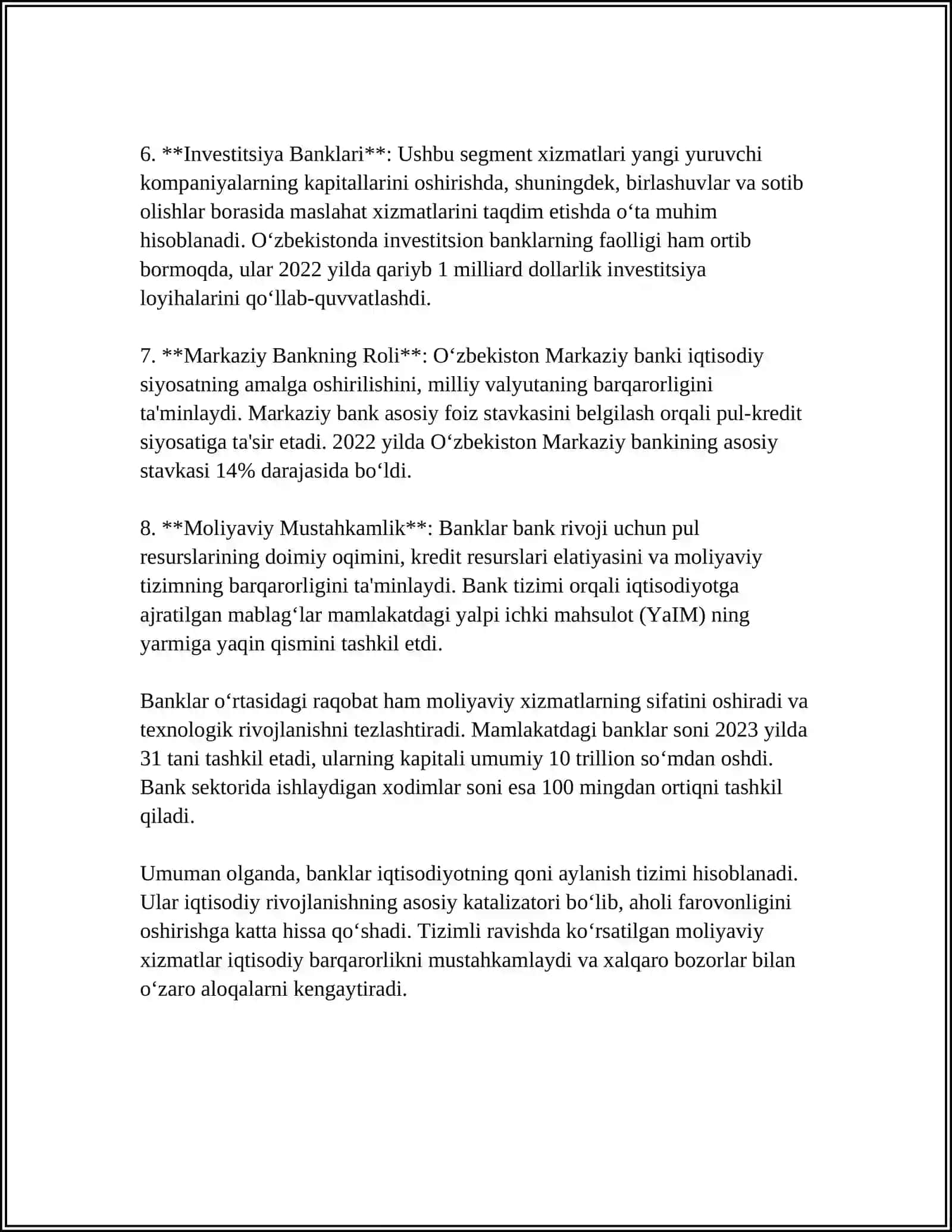 REFERAT: BANKLAR ULARNING TURLARI VA KREDIT TIZIMIDAGI ROLI 4