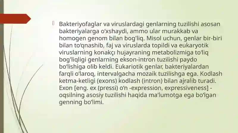 BIOLOGIYA TA’LIMYO’NALISH TALABASININGGENOMIKA FANIDAN TAYYORLAGAN TAQDIMOTI 4