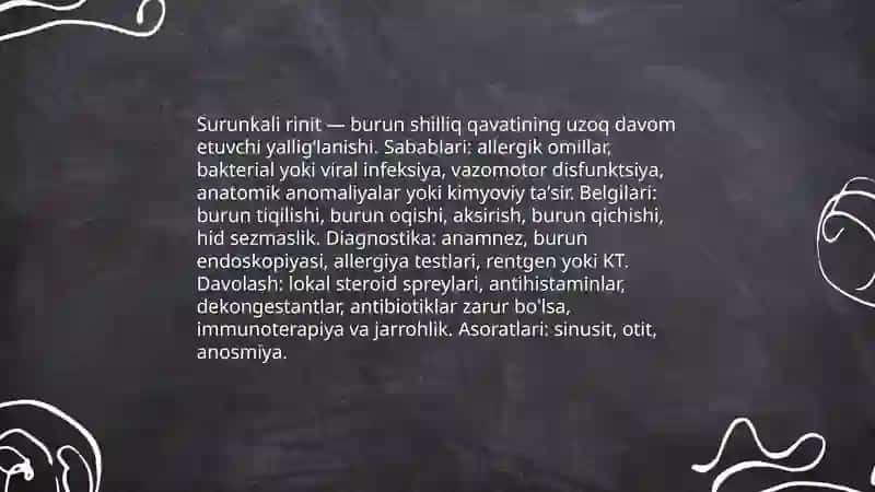 Burun va uning yondosh boʻshligʻi kasalliklari 4