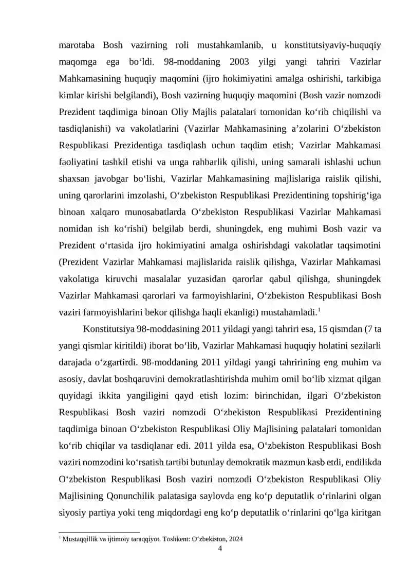 O‘zbekistonda davlat hokimyati va boshqaruvni demokratiyalashtirish jarayonlarining òziga xosligi 4