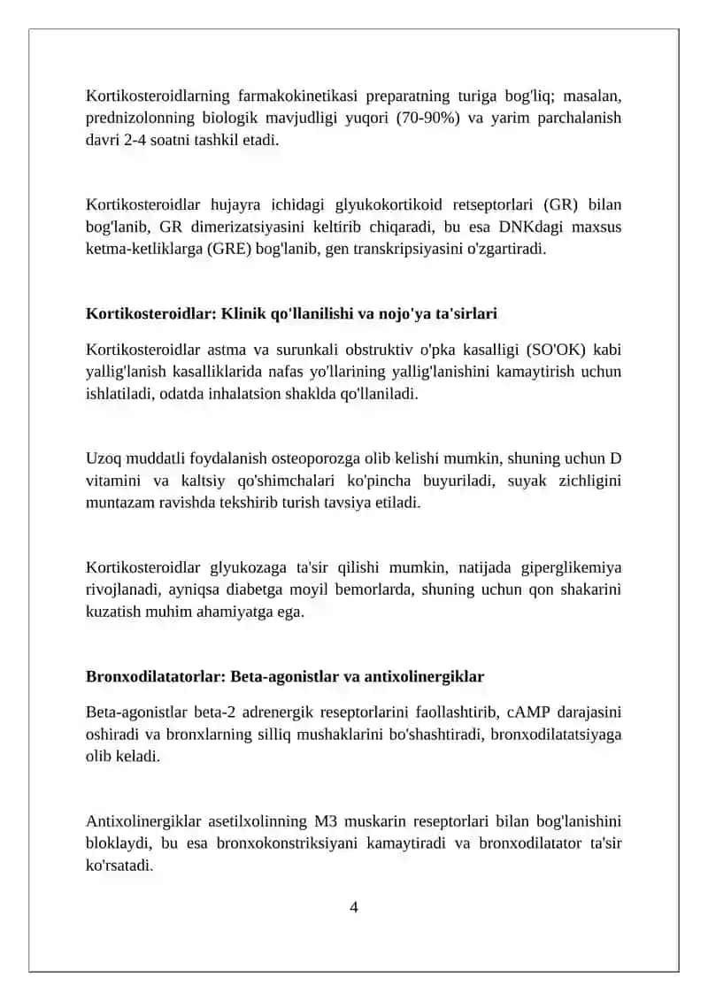 O’pkaning yallig’lanish kasalliklarida ishlatiladigan dorilar klinik farmakologiyasi 4