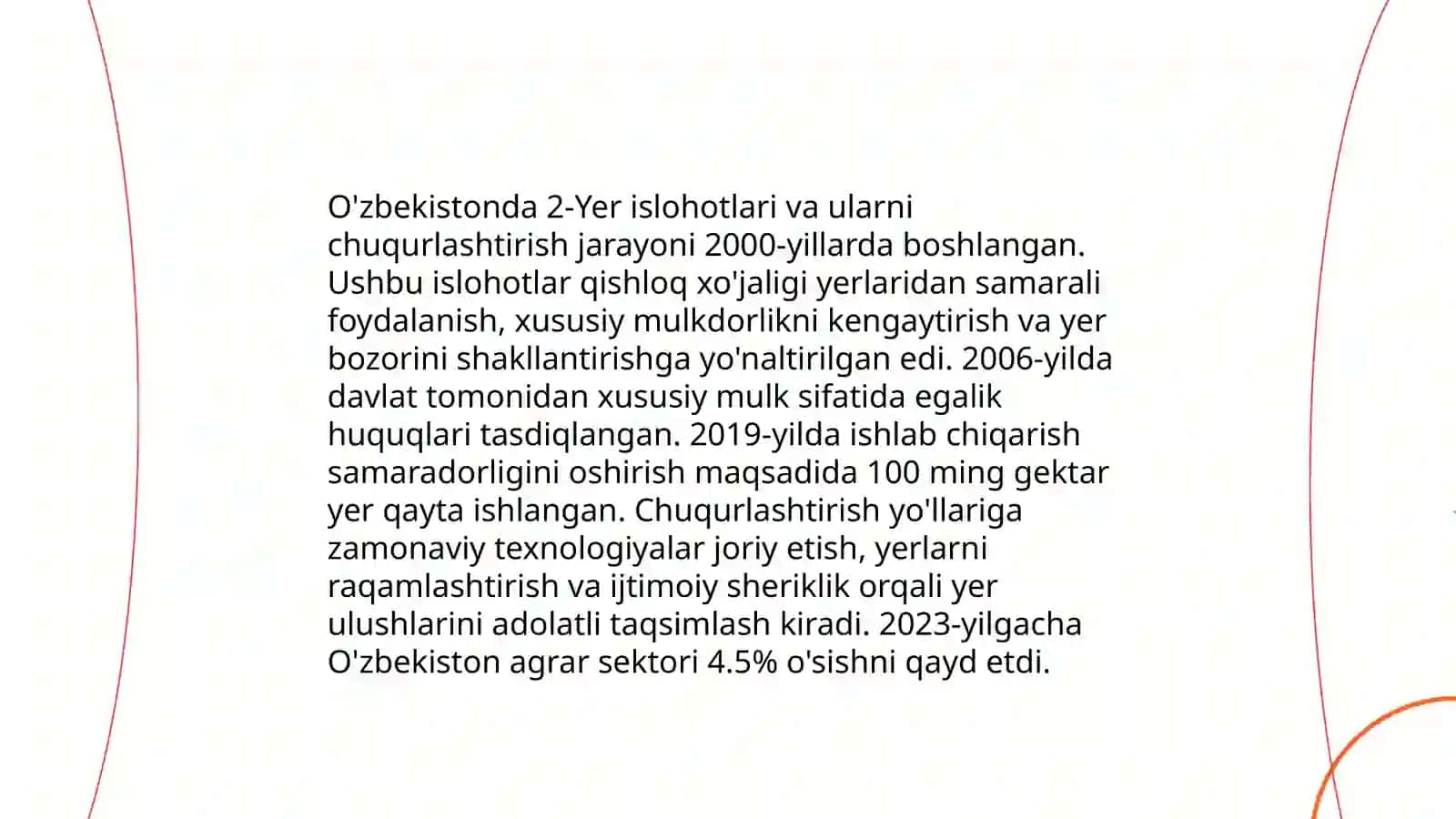 O'zbekistonda agrar islohotlar va ularni chuqurlashtirishning asosiy yo’nalishlari 4