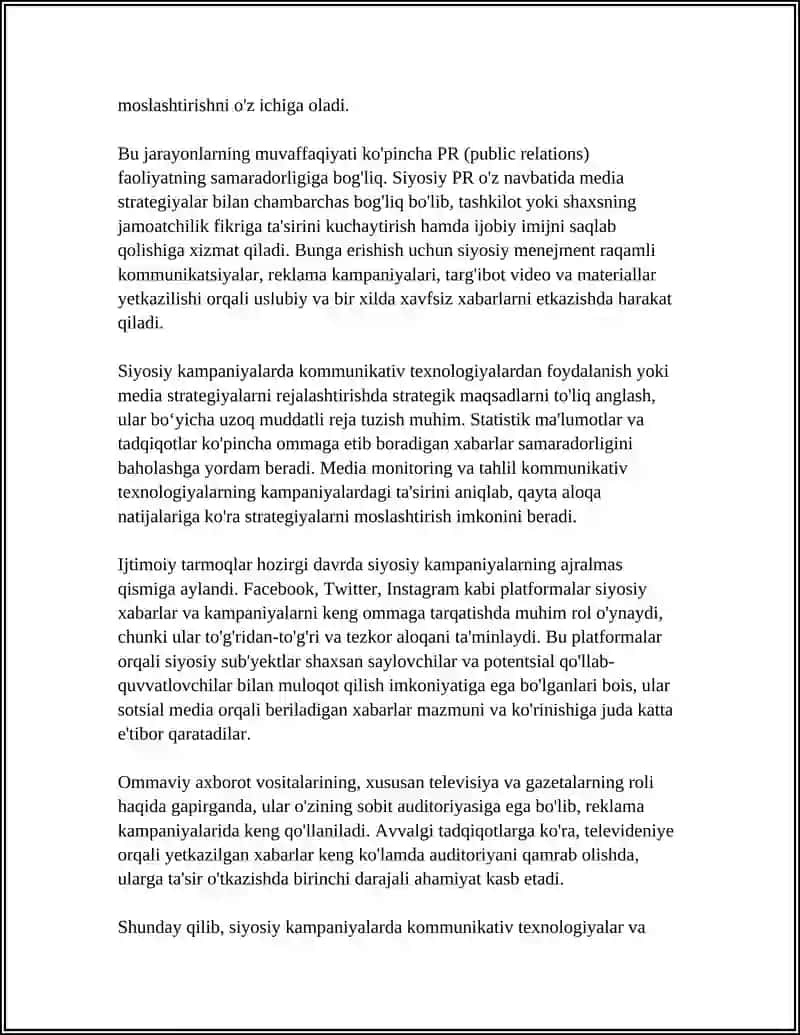 SIYOSIY MENEJMENTNING KOMMUNIKATIV TEXNOLOGIYALARI: MEDIA, JAMOATCHILIK BILAN ALOQALAR VA SIYOSIY PR 4