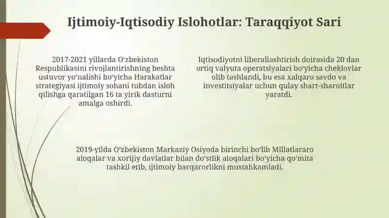OʻZBEKISTON RESPUBLIKASI PREZIDENTI SHAVKAT MIRZIYOYEV RAHBARLIGIDA YANGILANAYOTGAN OʻZBEKISTON 4