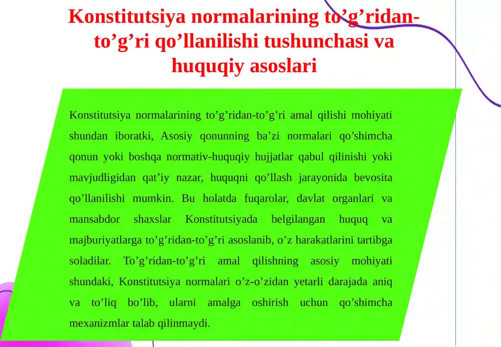 O’zbekiston Respublikasi Konstitutsiyasi normalarining to’g’ridan-to’g’ri qo’llanilishi 4