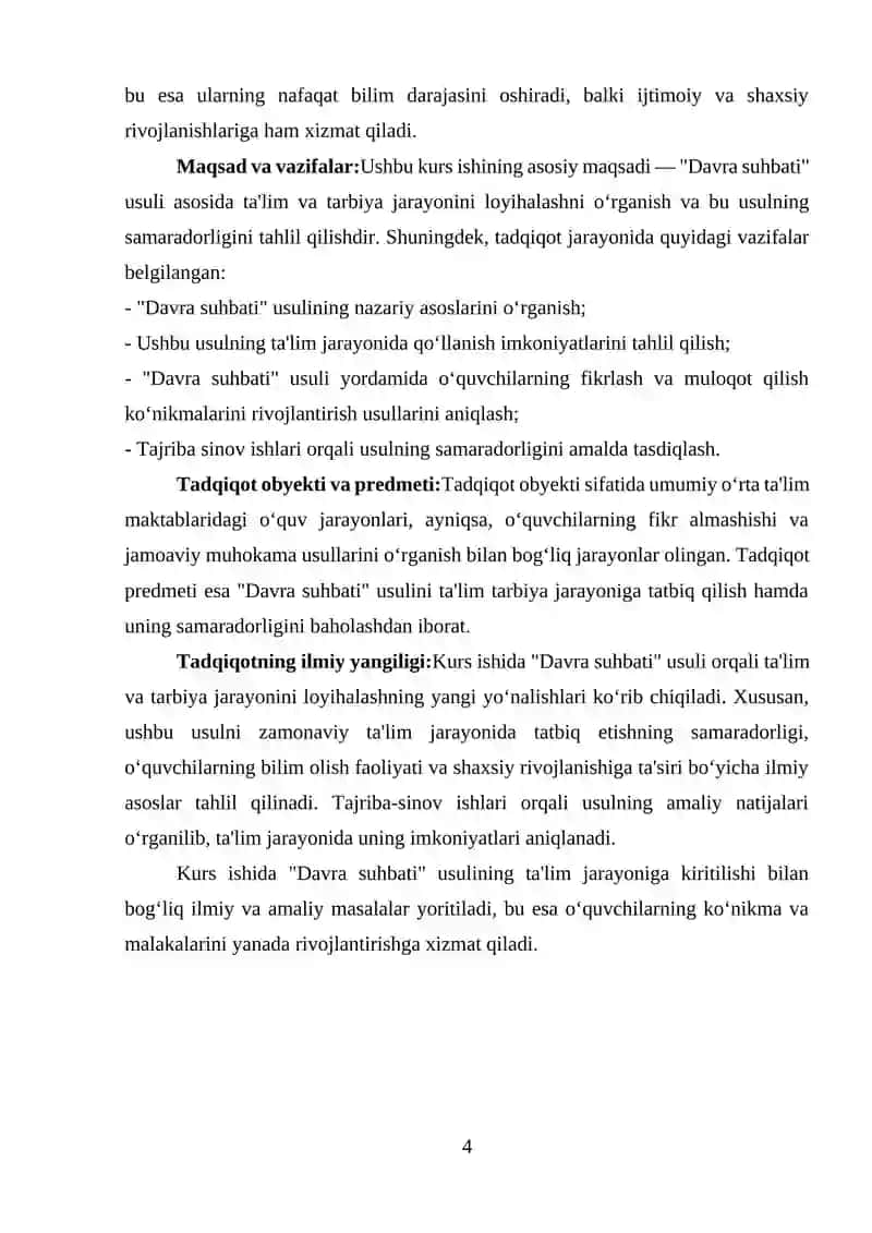 Davra suhbati usuli asosida ta'lim-tarbiya jarayonini loyihalash 4
