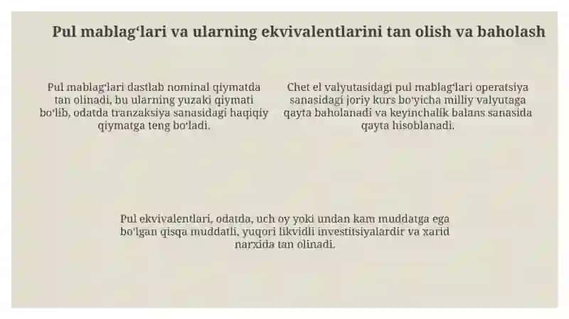 Pul mablag'lari va pul ekvivalentlarning hisobi 4