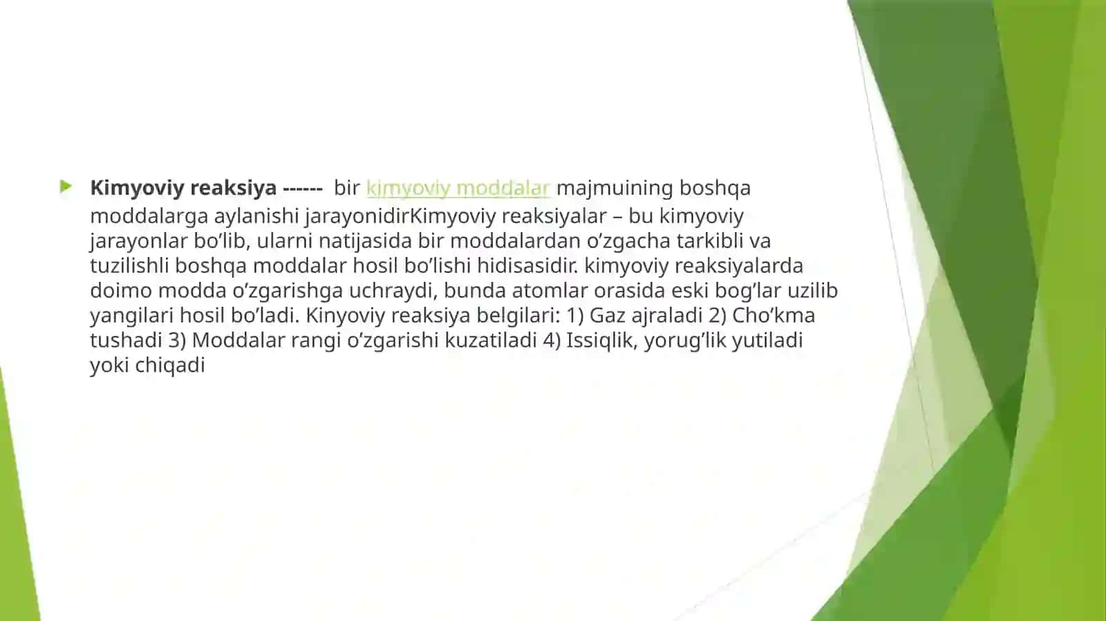 Kislota – asosli muvozanat. Kimyoviy reaksiyalar 4
