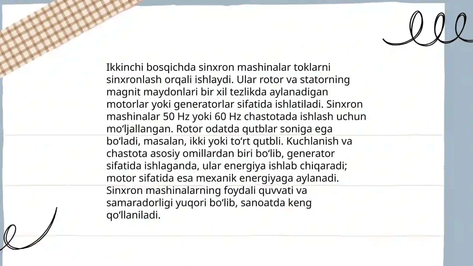 Sinxron mashinalarning tuzilishi va ishlash prinsipi masalalar yechish 4