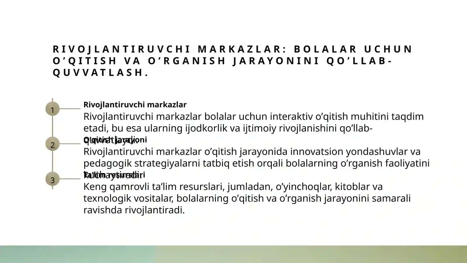 Maktabgacha ta'limda rivojlantirish markazlarining mohiyati 4