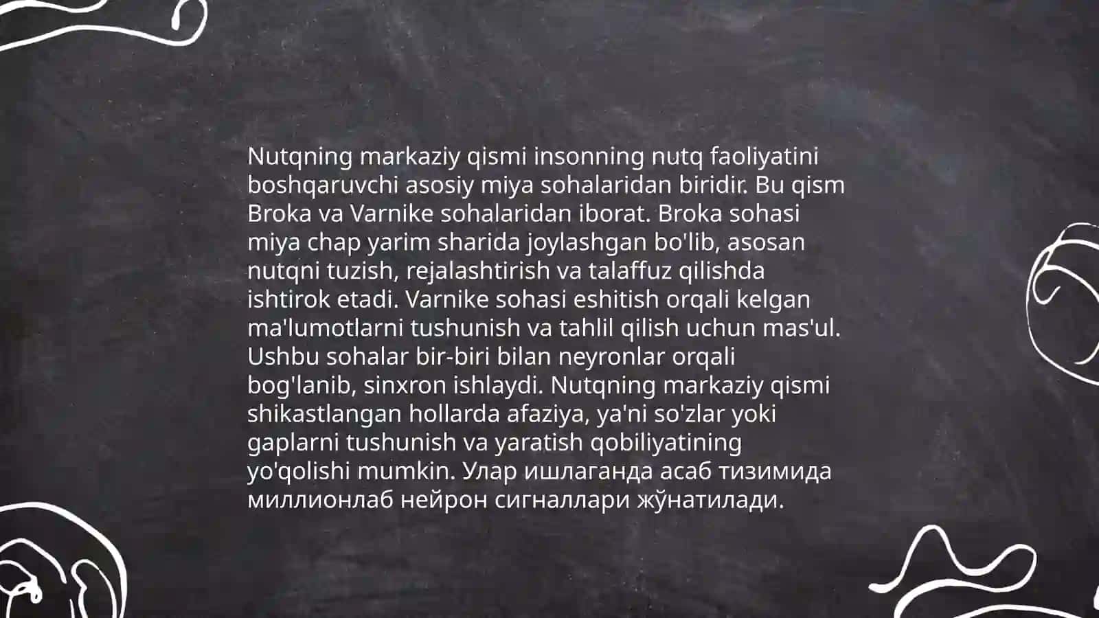 Nutq analizatorining markaziy qism faoliyati.Nutqning markaziy qismi,tuzilishi va faoliyati. Nutq analizatorlarining markaziy qism patologiyasi.Nutqning markaziy qism patologiyasidagi holati,tibbiy yondashuv va bolalarda olib boriladigan tibbiy pedagogik chora tadbirlar 4
