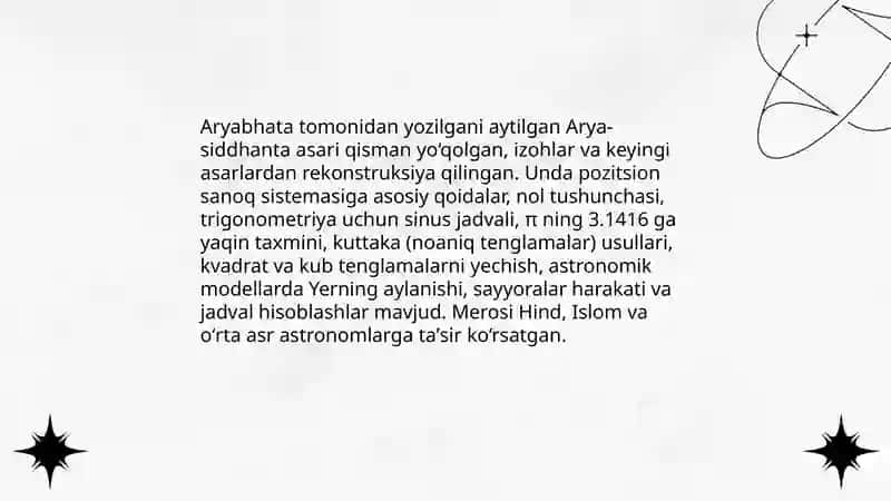 Aryabhatiya asarining asosiy g'oyalari 4