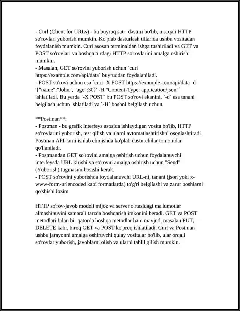 "MIJOZ-SERVER" O'ZARO TA'SIRINING MISOLLARI VA ULARNI QO'LLAB-QUVVATLASH VOSITALARI 4