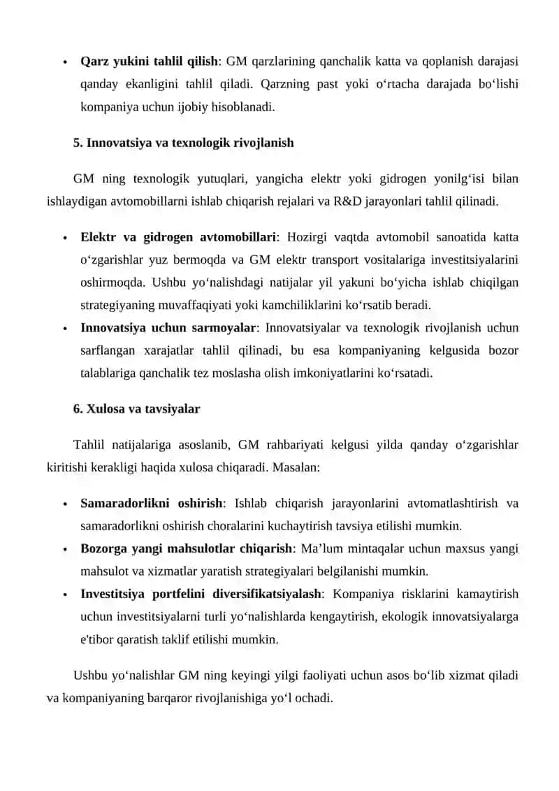General motors yil yakuniga xo'jalik jarayonlarini tahlil 4