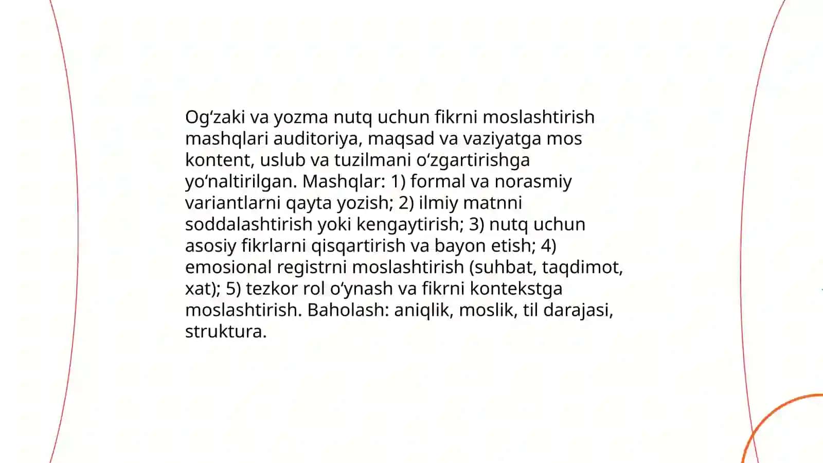 Fikrni turli nutqiy sharoit va vaziyatga mos ifodalash mashqlarini ishlab chiqish 4