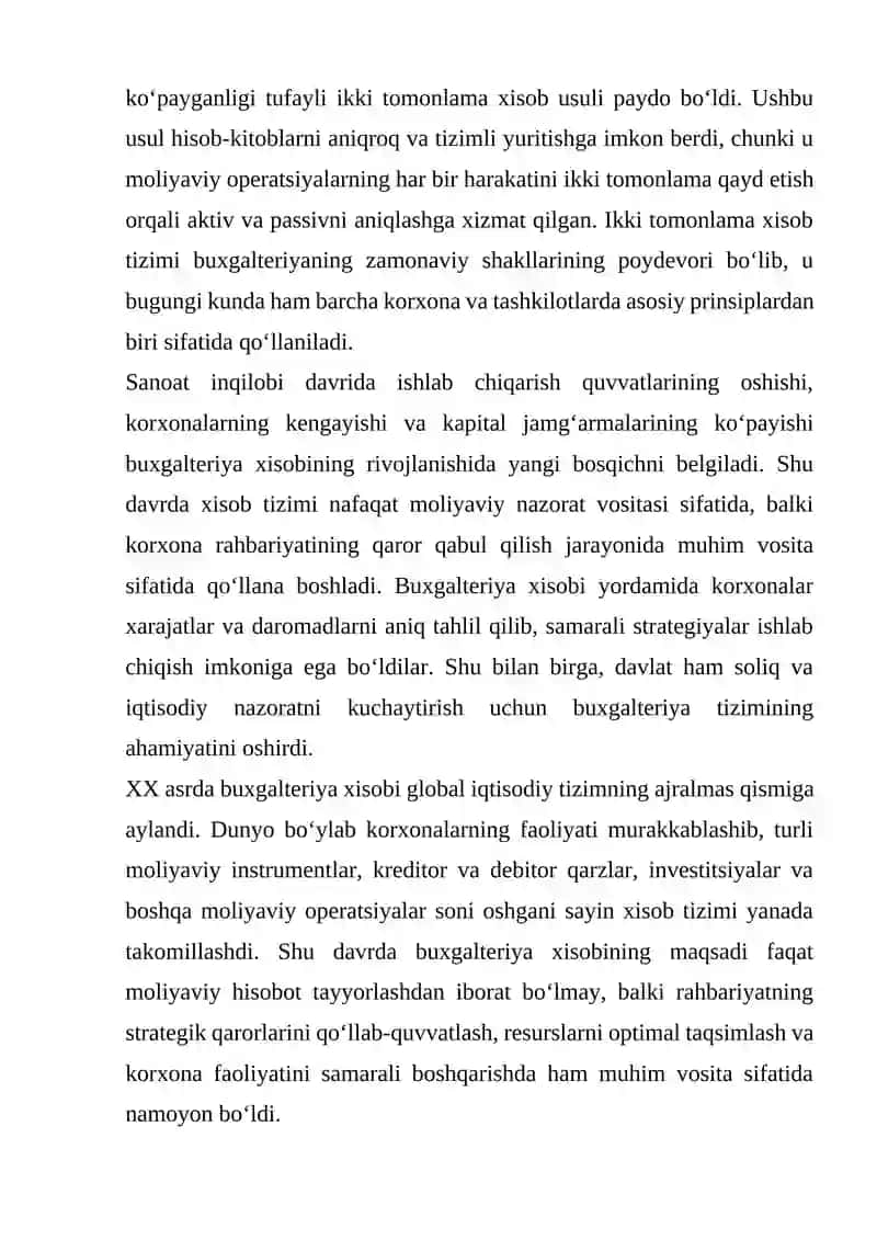 BUGALTERIYA XISOBINING RIVOJLANISHI ZARURIYATI TASNIFLANISHI RIVOJLANISHI VA ASOSIY TAMOYILLARI 4