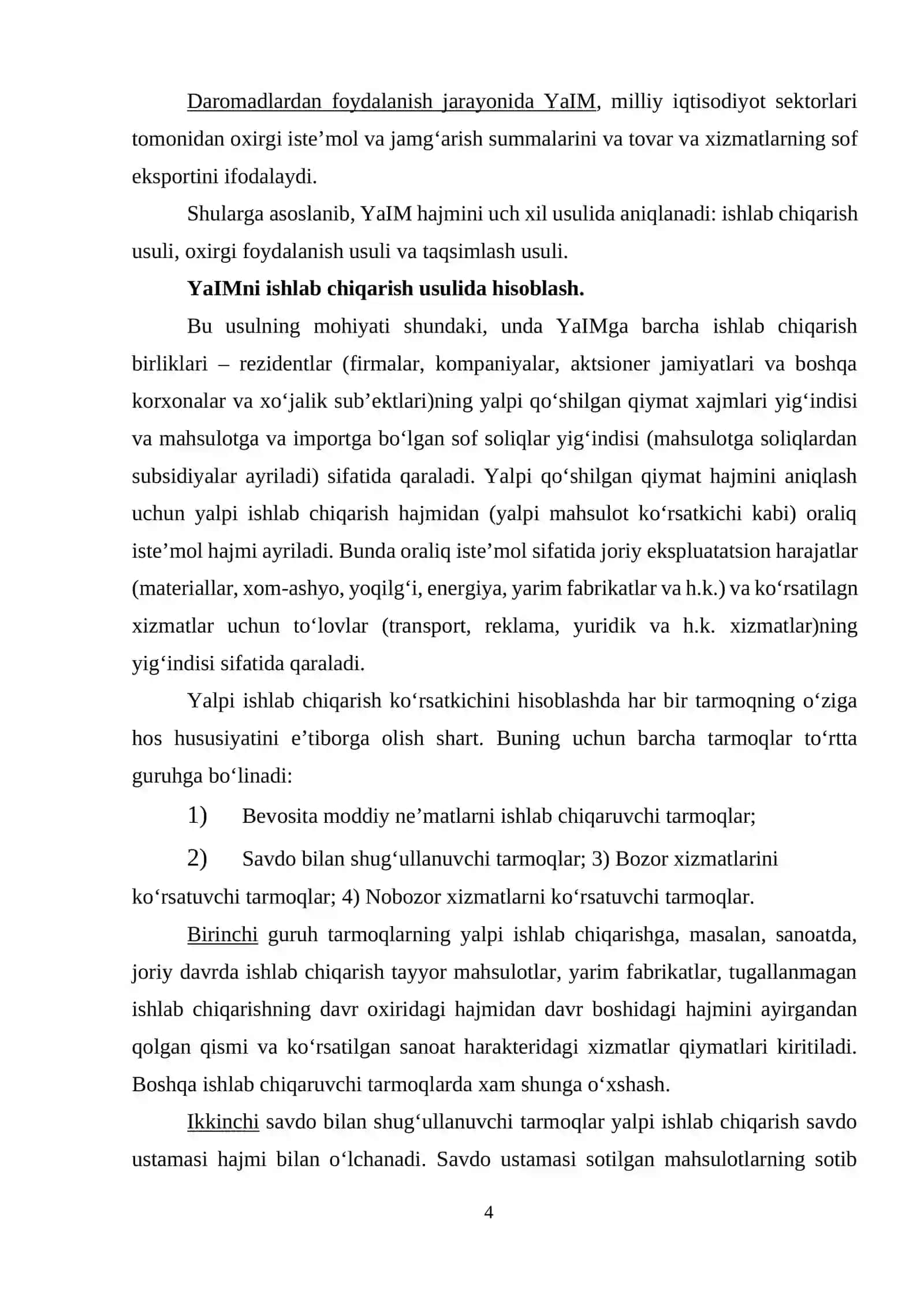Yalpi ichki mahsulotni hisoblash usullari 4