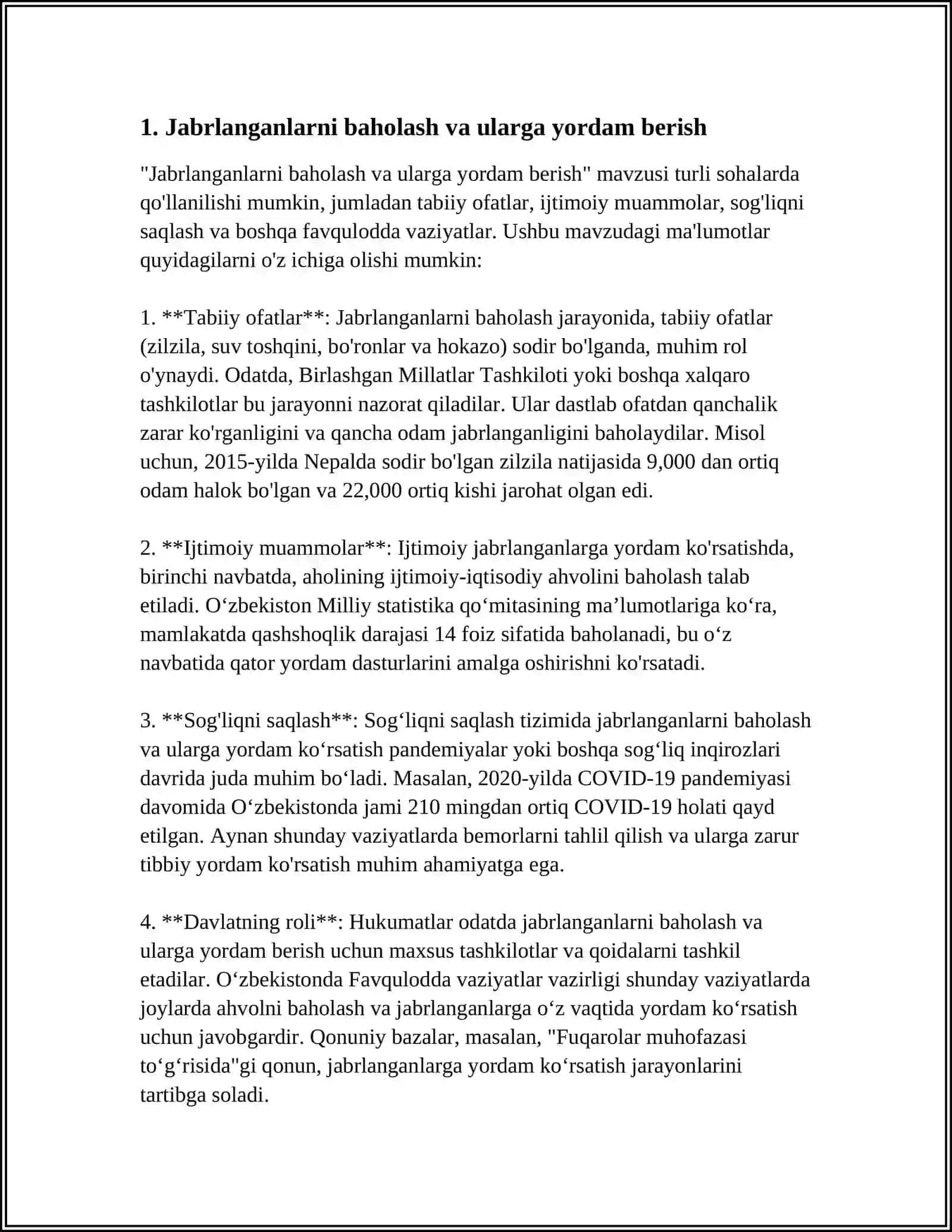 AVARIYA VA KATASTROFALARDA JABRLANGANLARGA BIRINCHI YORDAM KOʻRSATISH 4