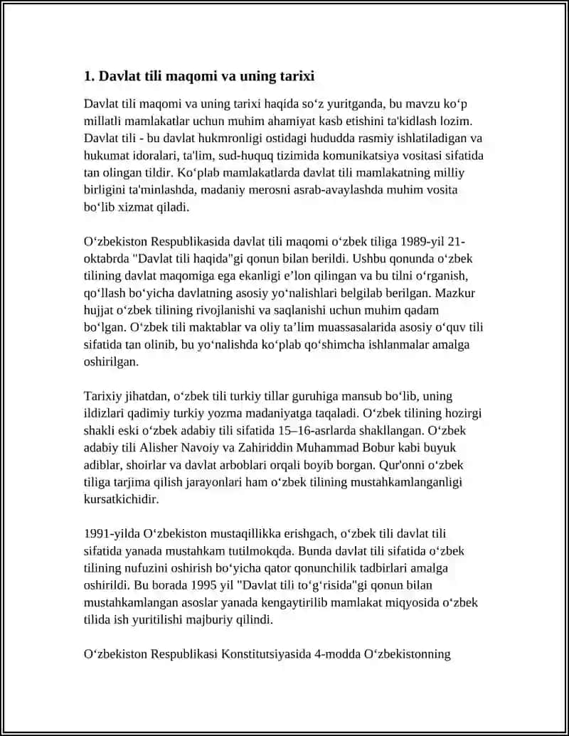 MUSTAQIL ISH Mavzu: "DAVLAT TILI HAQIDA"GI QONUN VA UNING IJROSI BOʻYICHA BAHS-MUNOZARA 4