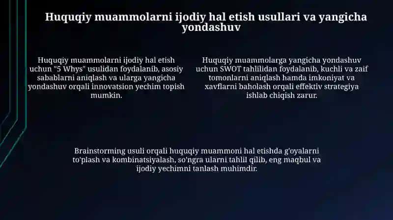 Huquqshunoslikda tashabbuskorlik, kreativlik va masalaga ijodiy yondashuv 4