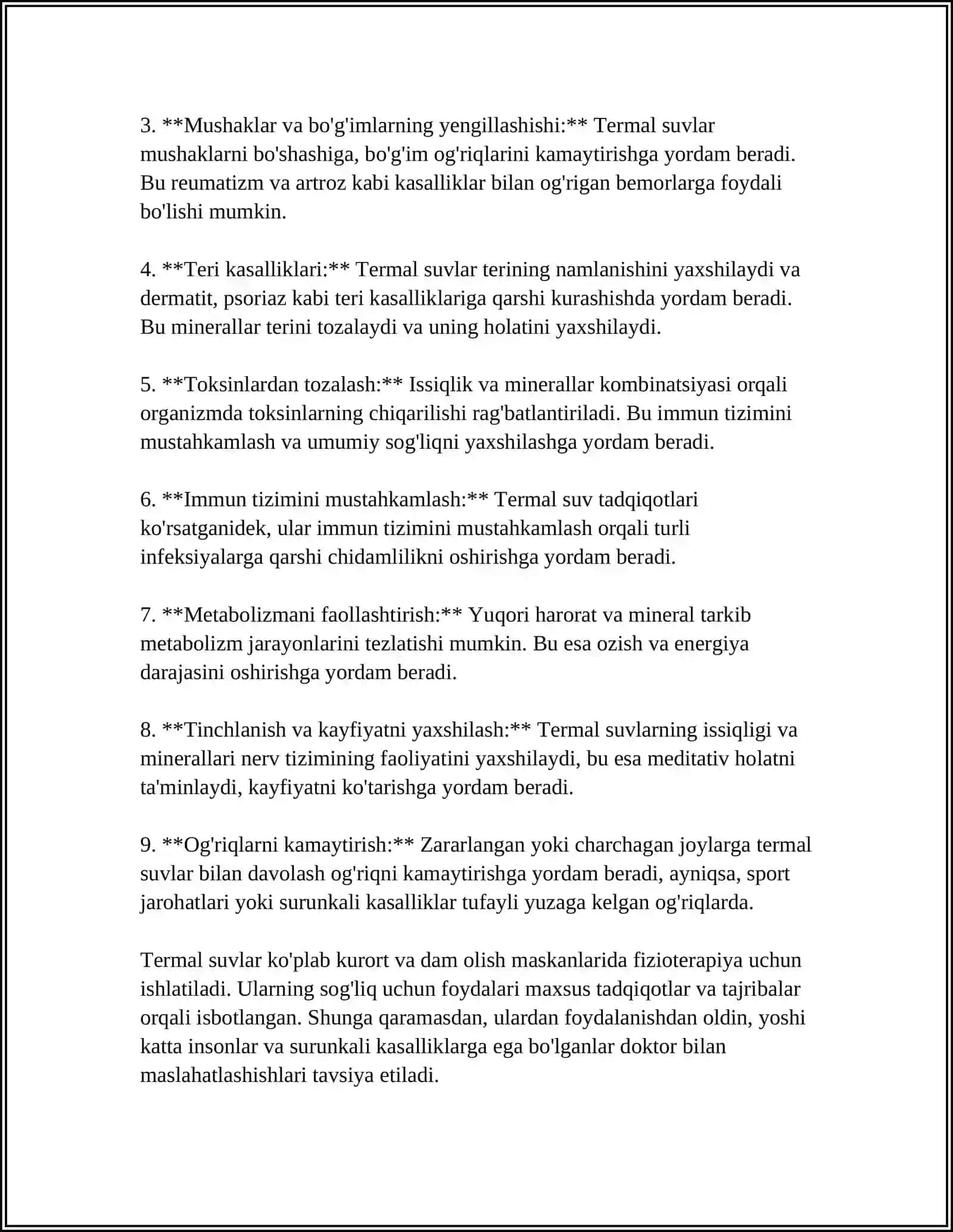 TERMAL, MINERAL SUVLAR HAQIDA TUSHUNCHALAR, ULARNI O'ZBEKISTON RESPUBLIKASI DOIRASIDA TARQALISHI 4