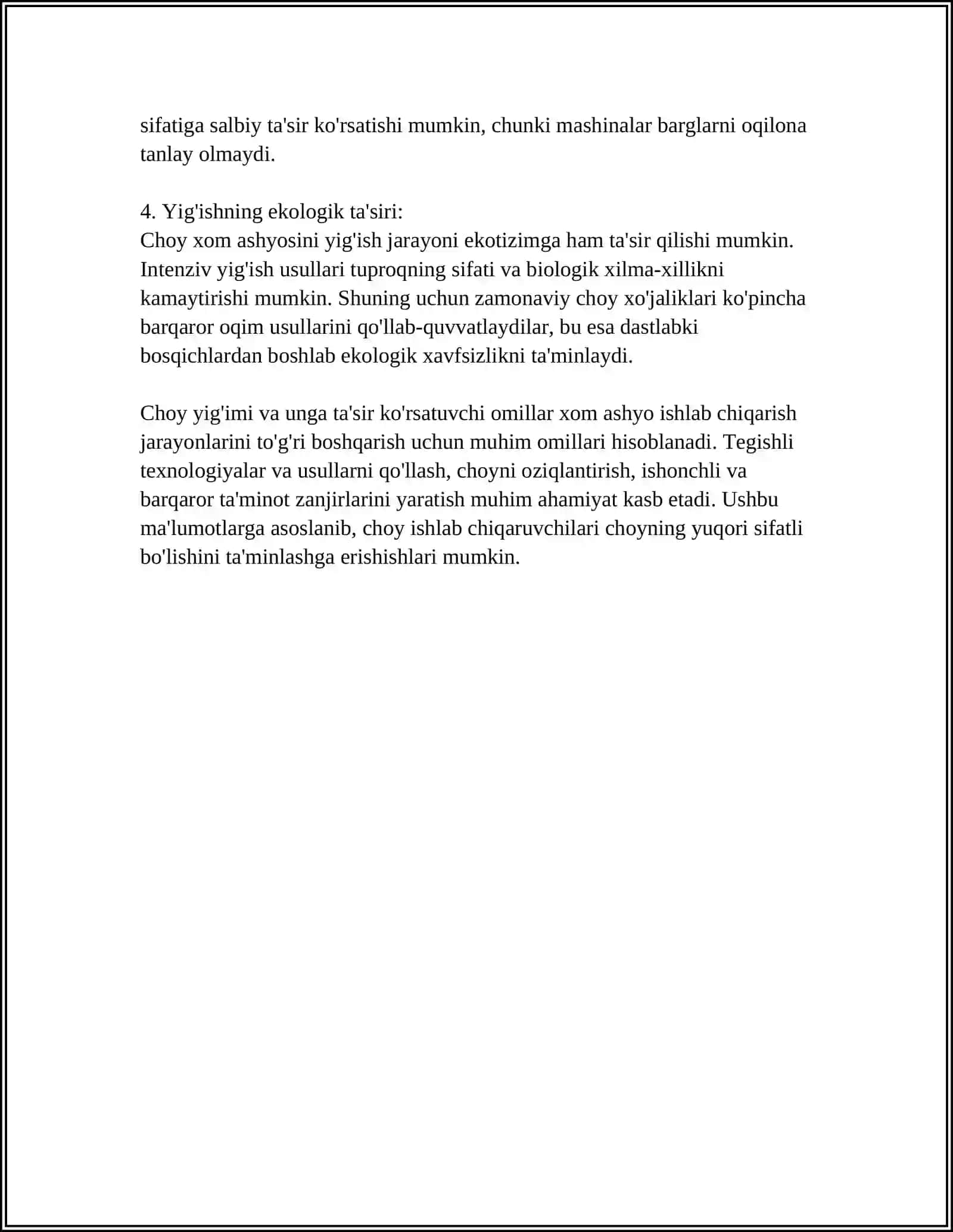CHOY TAYYORLASH TEXNALOGIYASI,SIFATIGA QOYILADIGAN ASOSIY TALABLAR 4