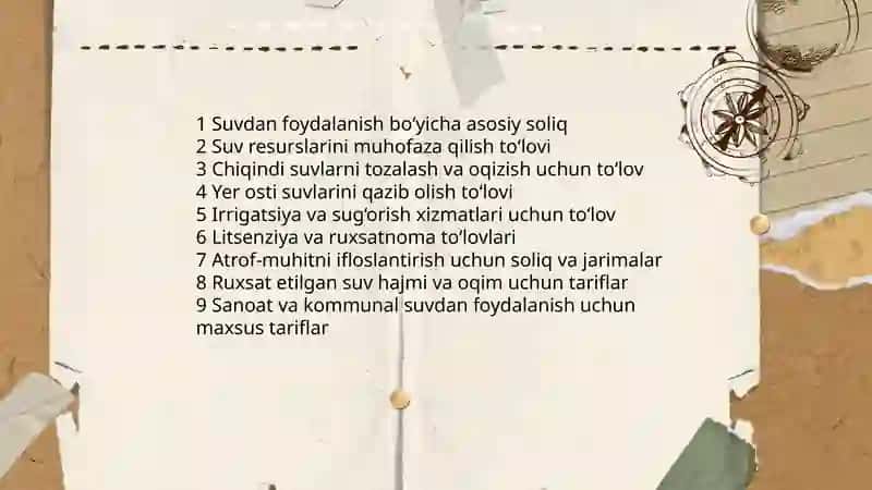 Suv resurslaridan foydalanganlik uchun olinadigan soliqlar 4