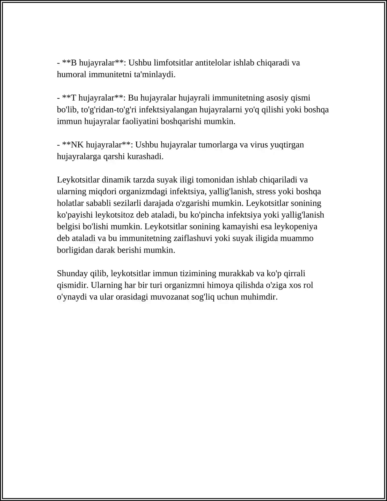 LEYKOTSITLAR TIBBIYOTDAGI AHAMIYATI 4