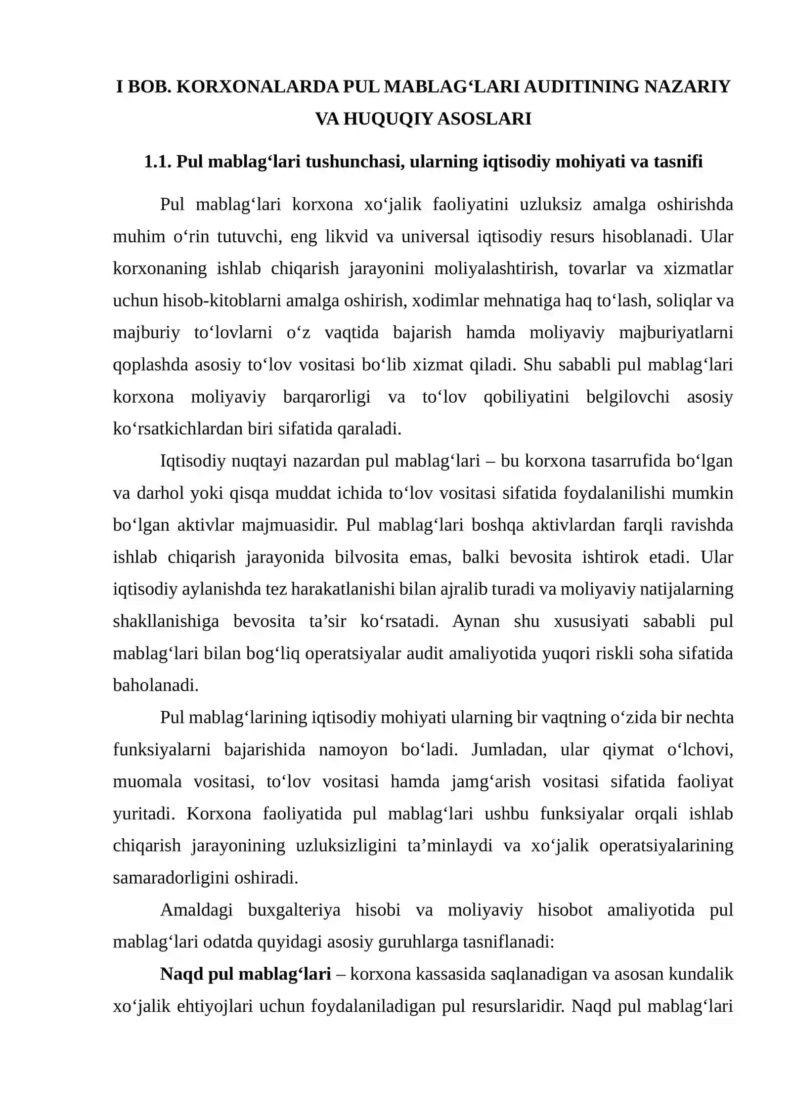 KORXONALARDA PUL MABLAG‘LARI AUDITINI TASHKIL ETISH VA UNING MOLIYAVIY HISOBOT ISHONCHLILIGINI TA’MINLASHDAGI AHAMIYATI 4