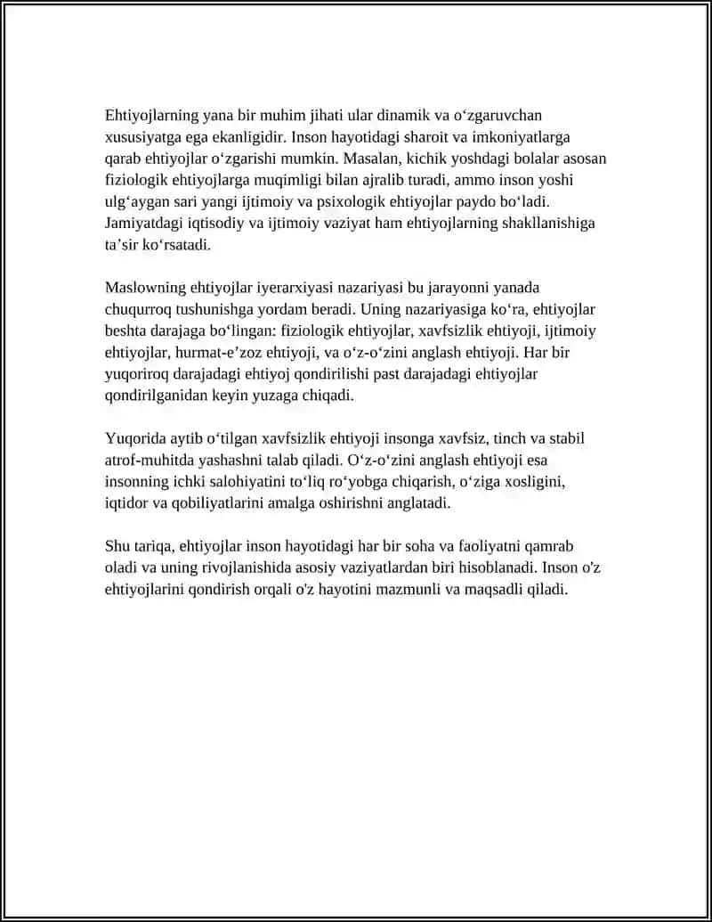 EHTIYOJLARNING INSON HAYOTIDAGI ÒRNI 4