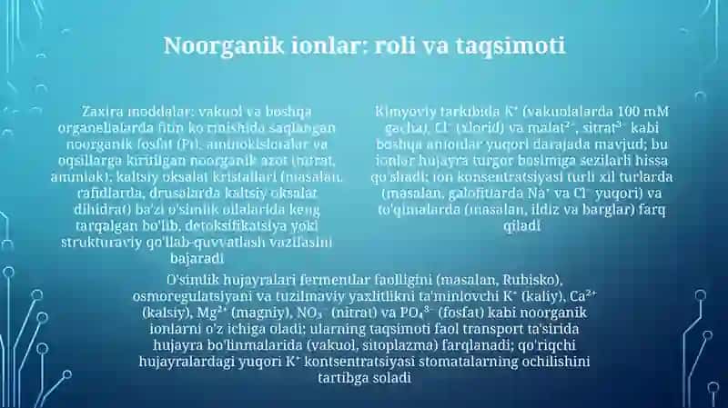 Oʻsimlik hujayra sinovlari - kimyoviy tarkibi va zaxira moddalari 4