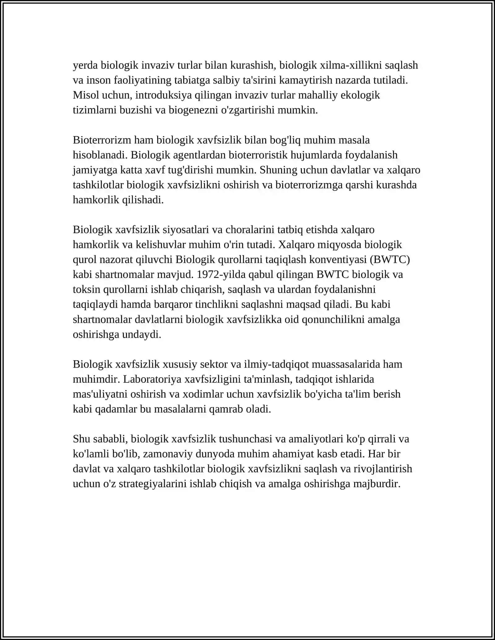 BIOXAVFSIZLIK, UNING STRUKTURASI VA UNI QOʻLLASHNING HUQUQIY ASOSLARI 4